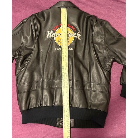 Hard Rock Cafe Las Vegas Men L Leather Bomber Jacket Vintage Y2K Biker Retro - Picture 15 of 16